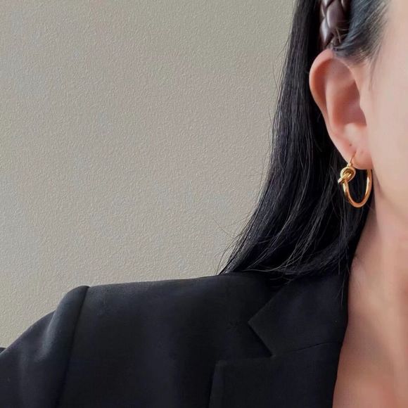 18K Gold Plated Twist Knot Hoops Earrings - Picture 9 of 10